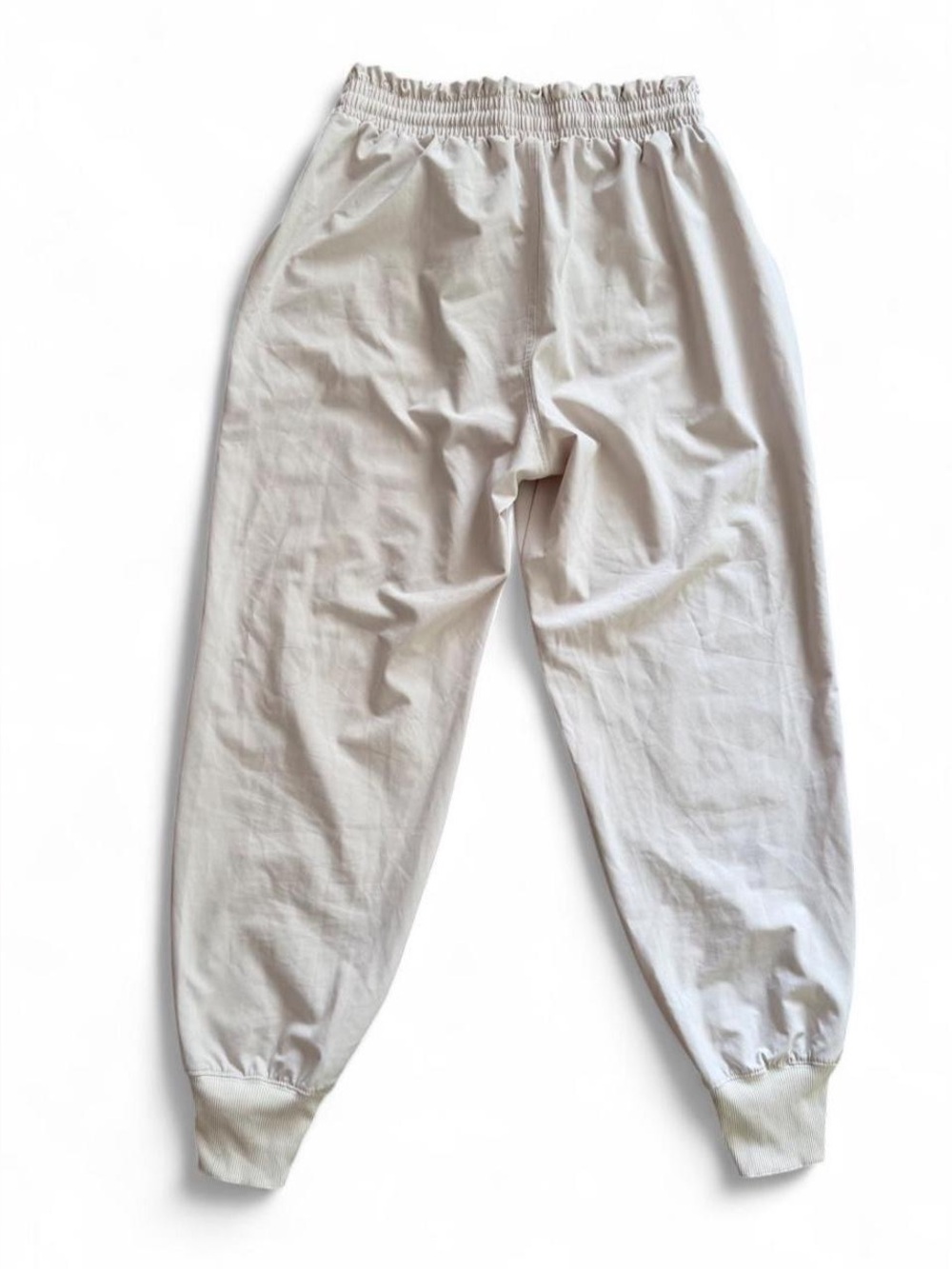 Abercrombie & Fitch Cream Tan Khaki Paper-Bag Ruffled Waist Lightweight Joggers - Picture 3 of 8